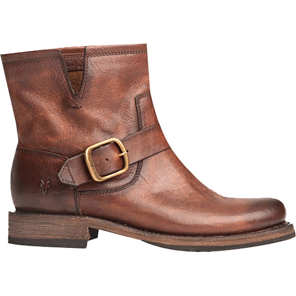 Frye Tyler Engineer Brown Leather Ankle Boots Buckle Moto Womens 7B 3470544-STO